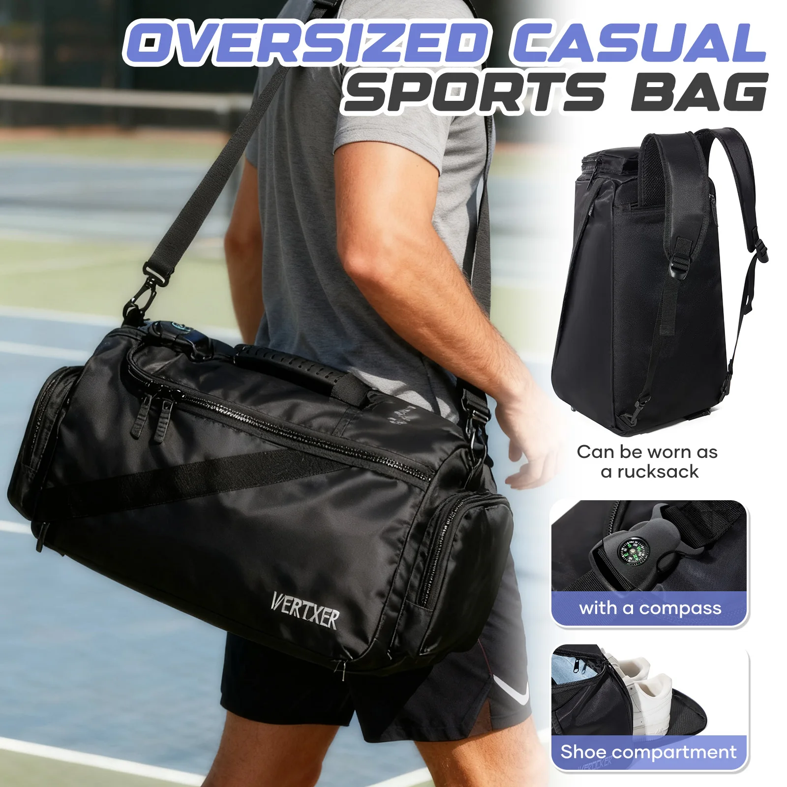 Large Capacity Sports Bag Travel Bag with Shoe Compartment for Men, 40l Lightweight Folding Training Bag Fitness Swimming Bags