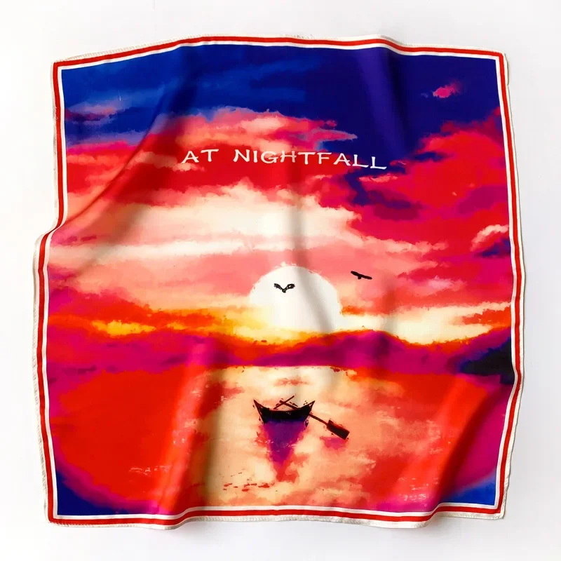 2023 Fashion 100% Silk Satin Hair Scarf For Women Handkerchief Printed Bag Scarfs Female Square Head Bandana Scarves For Ladies