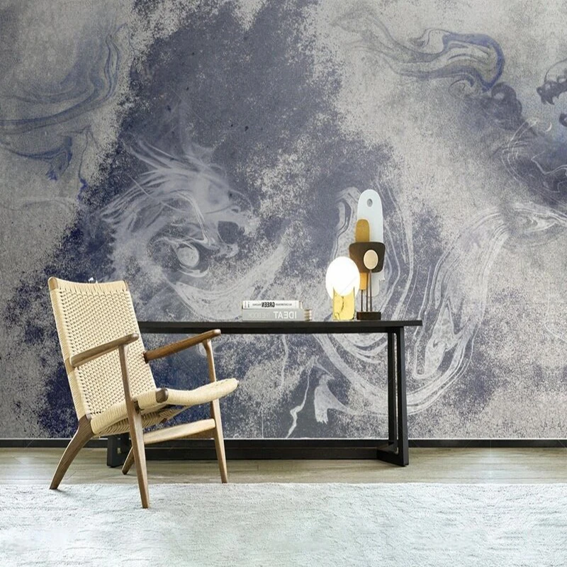 

Original blue and gray ink wash abstract picture TV bedroom home decoration background wall