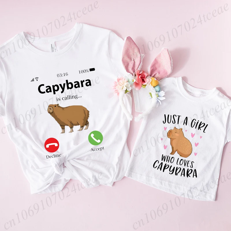 Capybara Is Calling Tees Funny Capibara Rodent Animal Lover Humor T-Shirts Women Men Kids Summer Casual O-Neck Short Sleeve Tops