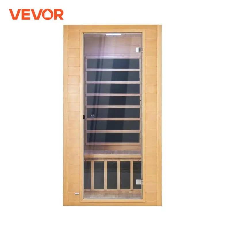 VEVOR Far Infrared Wooden Sauna Room Home Sauna Spa for Person Low EMF Far Infrared Hemlock Wood Sauna with Tempered Glass Door