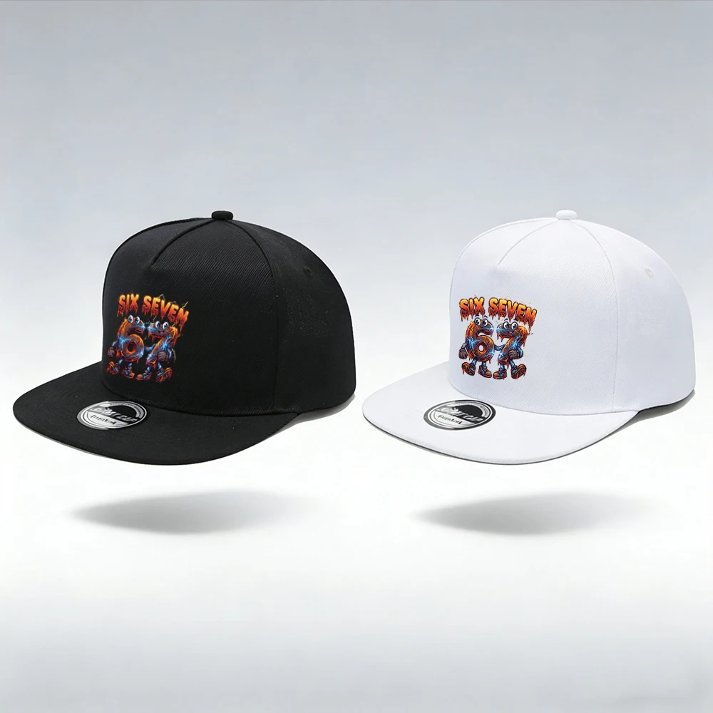 1/2 Cartoon Printed Baseball Cap, Adjustable Flat Edge Hip-Hop Snap Button Hat, Suitable for Daily Casual Outdoor Sports