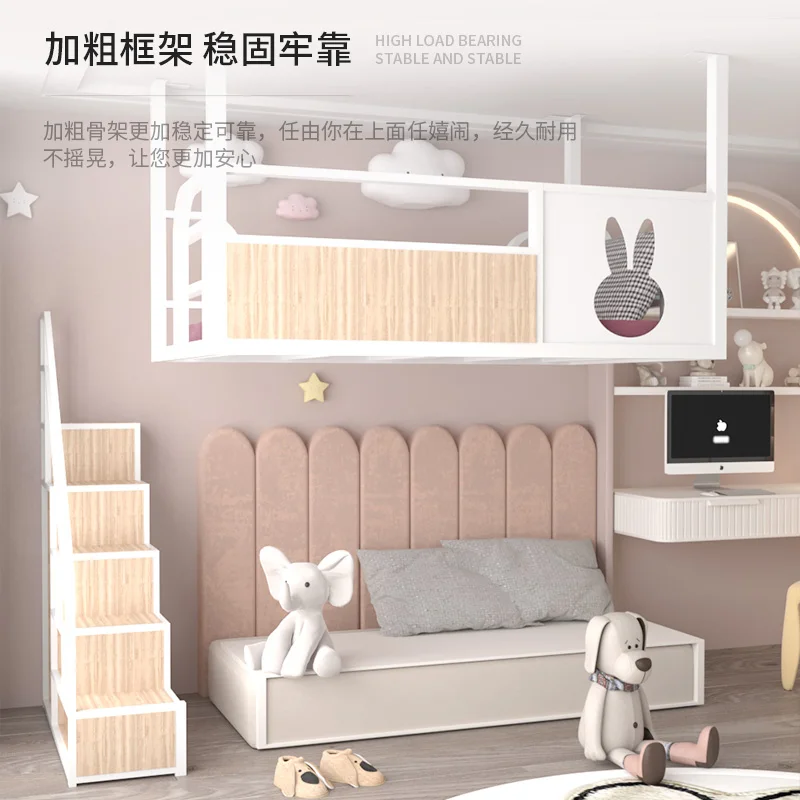 Small unit elevated saves space, single upper floor suspended double second floor bed iron art