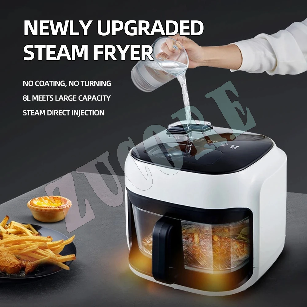 8L Air Oven Household Deep Frying Machine Large Capacity Visual Air Fryer Smart Churrasqueira
