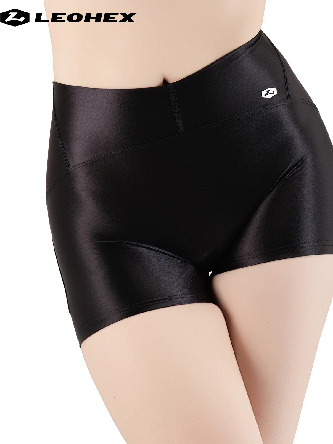 LEOHEX Women's High Elasticity Three-Quarter Length Yoga Fitness Shorts Shiny Glossy Smooth Slimming Tight Fit Sportswear