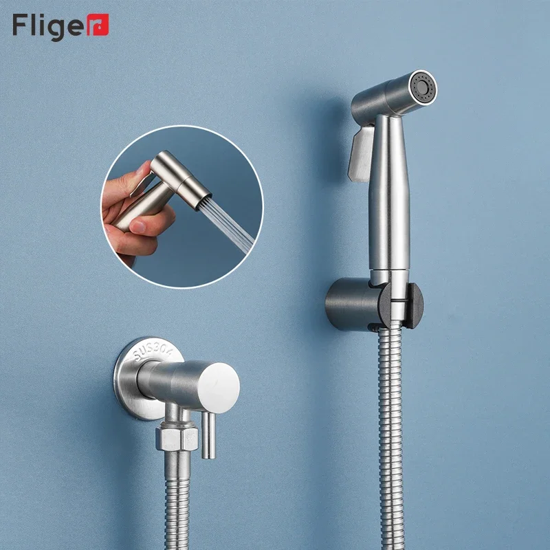 

Fliger Stainless Steel Bidets Single Cold Handheld Toilet Bidet Sprayer Toilet Bathroom Shattaf Valve Jet Set Hygienic Shower