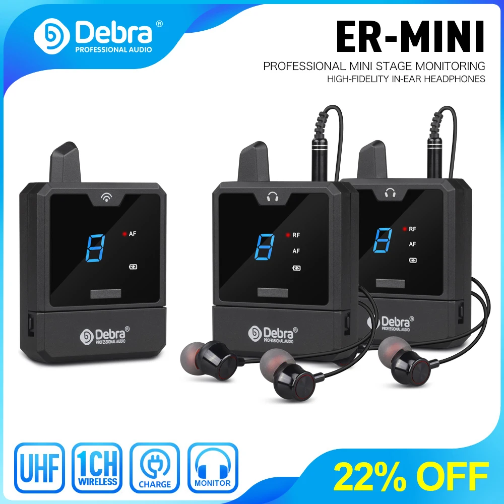 Debra IEM Wireless In-Ear Monitor System Audio-Mini UHF Rechargeable Portable for Music Audio Monitoring Live Broadcast