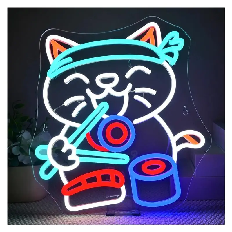 Sushi Cat Neon Sign Light Creative Art Room Decoration For Bedroom Bar Club Party Business Japanese Food Shop 35cmx32cm