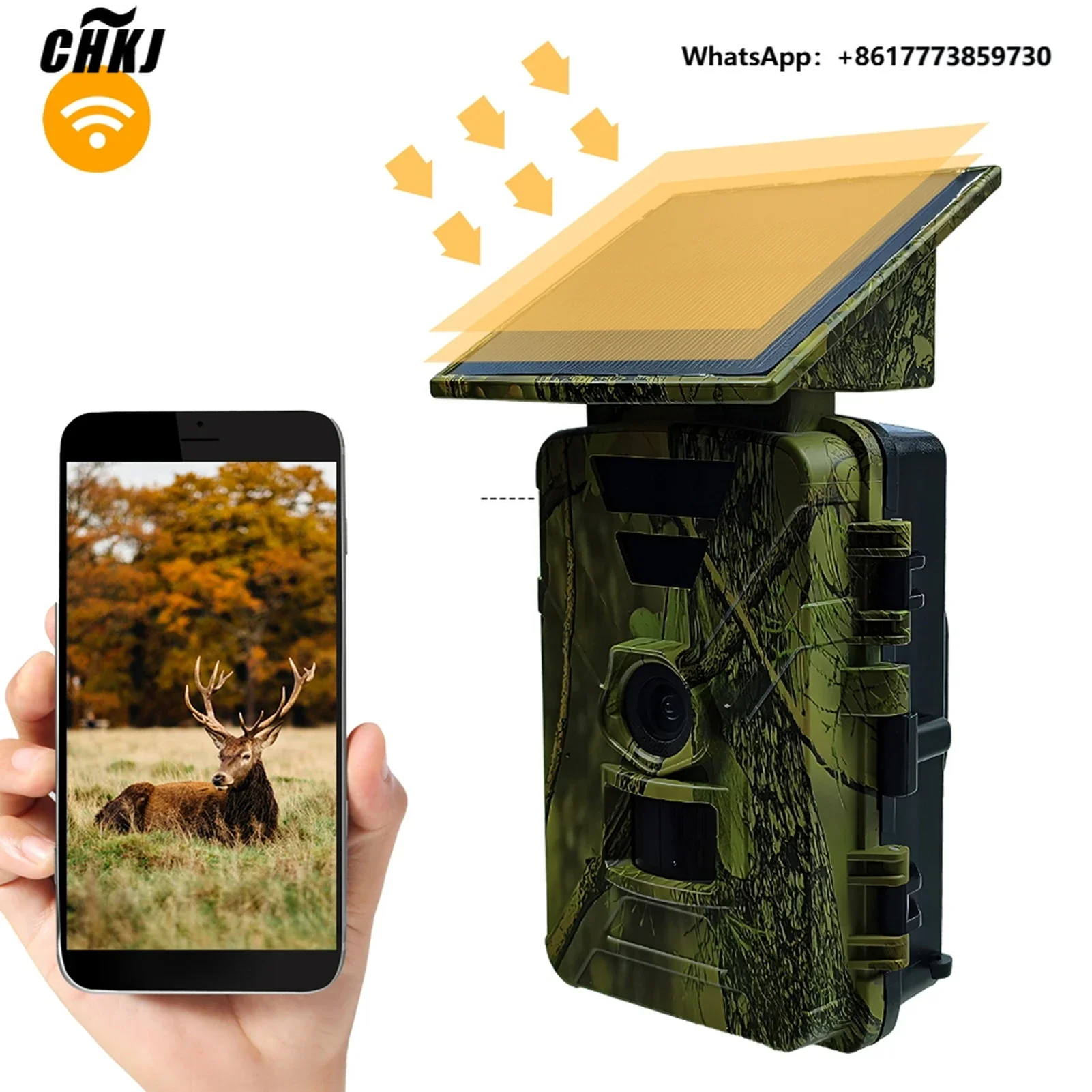 

CHKJ охотничья камера для дикой природы, солнечная камера для троп, 8K, 60 МП, Wi-Fi, охотничья камера для дикой природы, IP66, водонепроницаемая, уличная, ночного видения, игра C