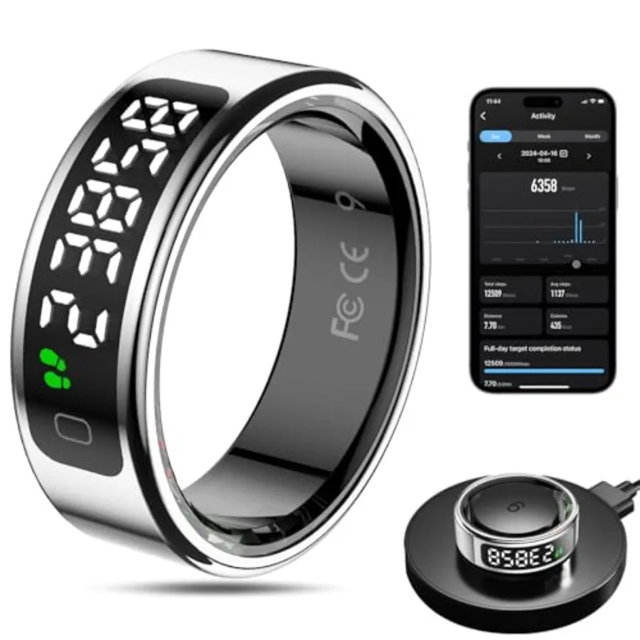 

Smart Ring Health Tracker for Men/Women Fitness Ring Sleep Tracker Fast Charging for Long-Lasting Use Silver 2 12 Waterproof Pe