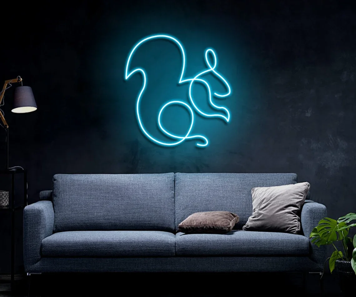 Squirrel Neon Sign Custom Cute Animal Blue Squirrel Led Sign Bedroom Wall Decor Home Decor Zoo Art Neon Kids Room Decor