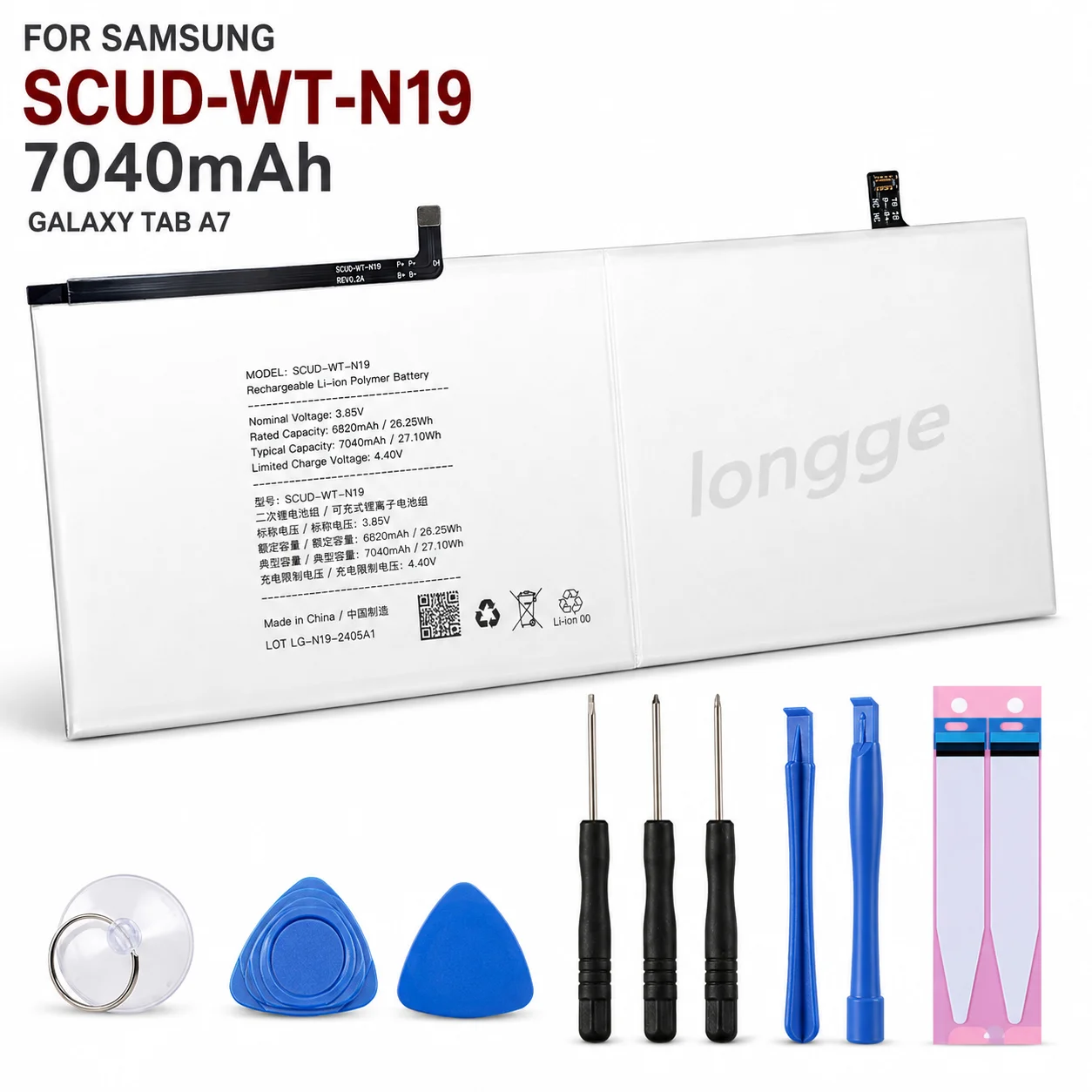 Premium Replacement Tablet Battery SCUD-WT-N19 7040mAh For Samsung Galaxy Tab A7 T500 T505C With Tools Repair Kit