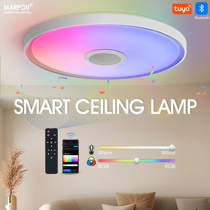 65W TUYA Smart APP Lampa sufitowa LED Światło muzyczne Głośnik RGB Ściemniacz Pilot Bluetooth WIFI 220V 45W 62W Sypialnia Wystrój domu