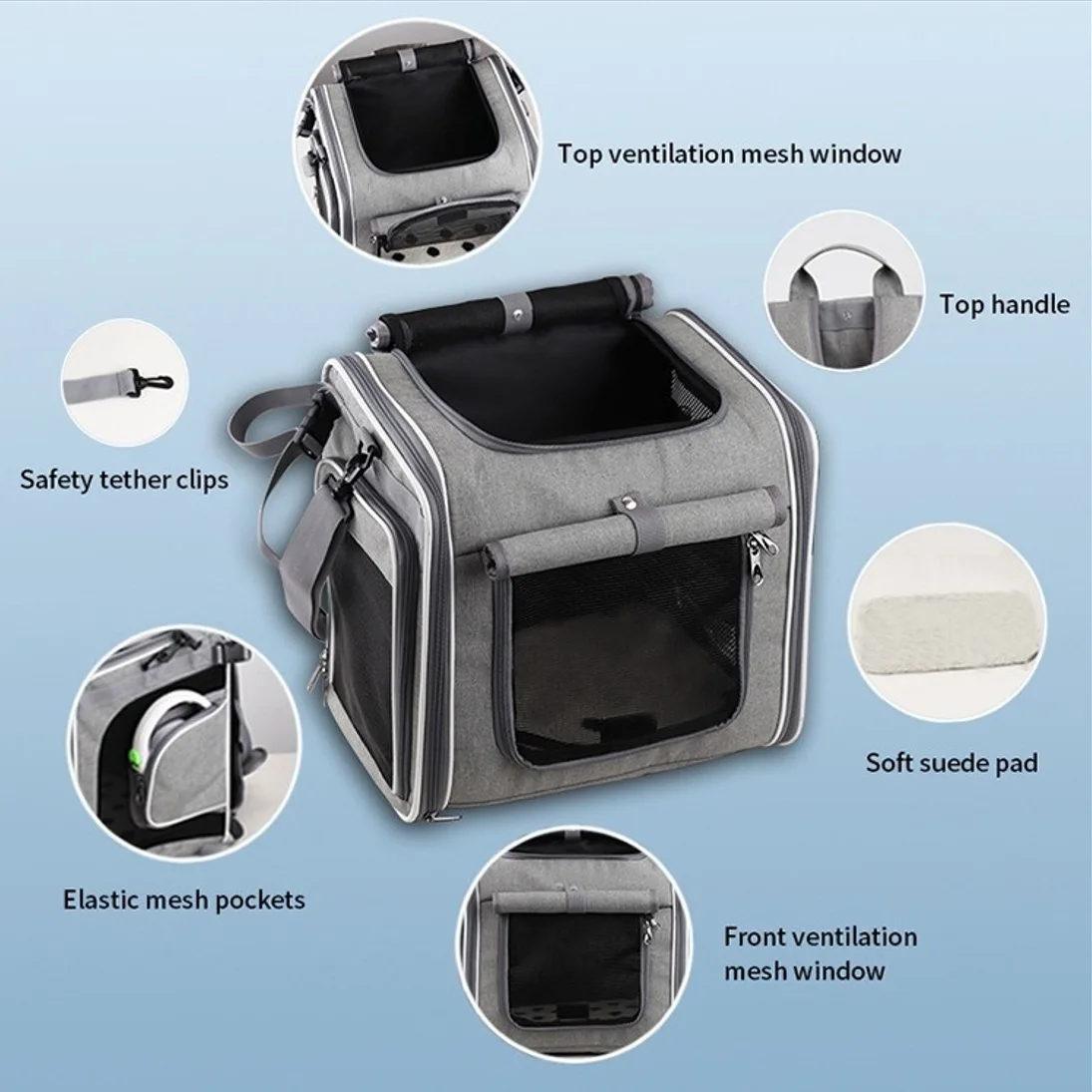 Foldable Expandable Dog Cat Bike Basket,Sided Pet Carrier Backpack with 4 Large Mesh Open Doors,Bicycle Front Pet Travel Carrier