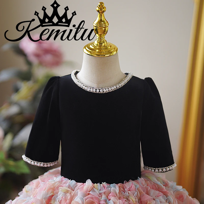 Mädchen Geburtstags kleid rosa Blumen Spitze Blumen mädchen Kleid Hochzeits feier Kleid Weihnachts mädchen Prinzessin Ballkleider