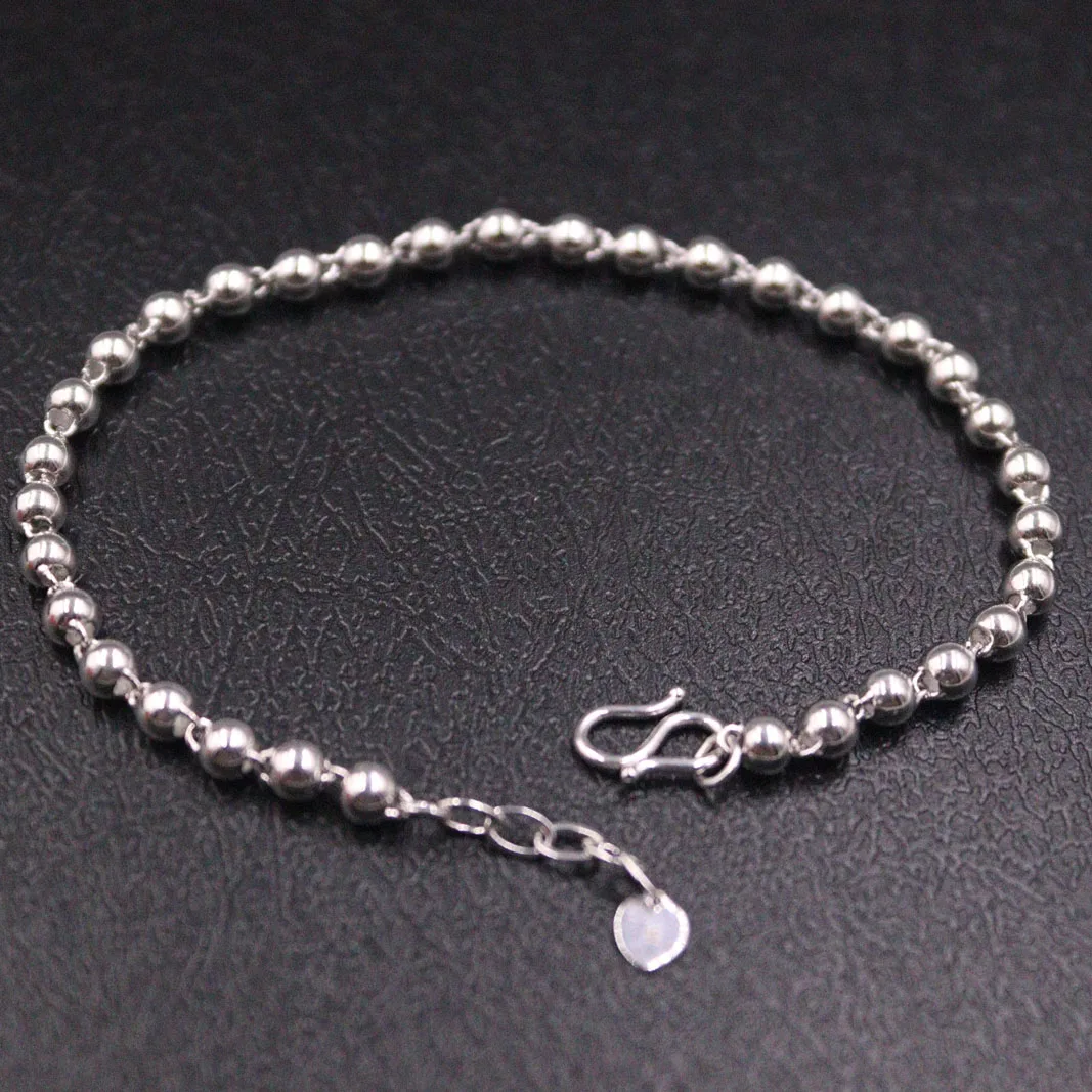 Fine Pt950 Real Platinum 950 Women Polish Bead 3mm Bracelet 6.5inch /6.2g