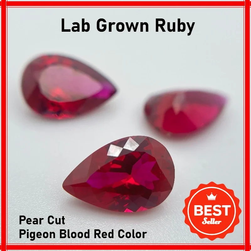 

High Quality Lab Grown Ruby Pear Cut Pigeon Blood Red Color Charms Jewelry Making Main Materials Selectable AGL Certificate
