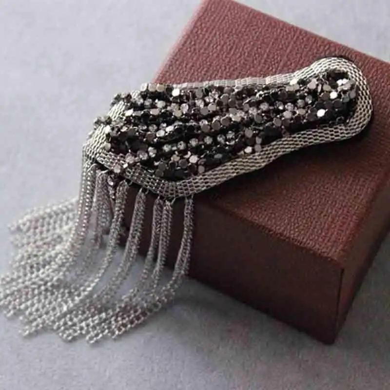 Badge Chain Tassel Epaulet Handmade Rhinestones Bead Jewelery Chain Tassel Big Shoulder Epaulette Badge Accessories