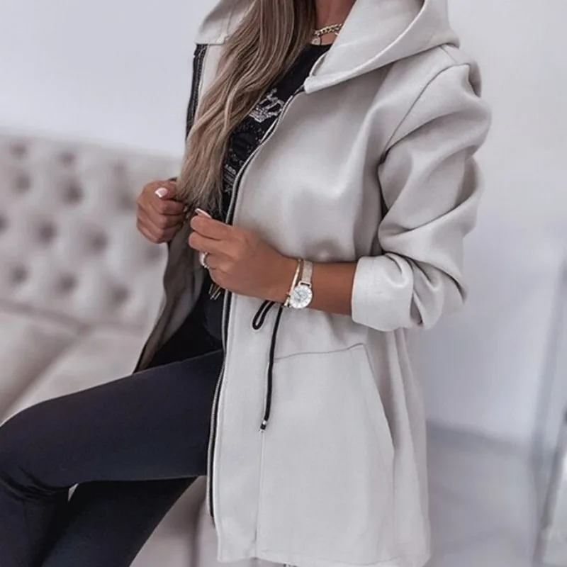 سترة نسائية كاجوال بغطاء للرأس موضة خريف وشتاء 2025 سترة رياضية خارجية برباط متعددة الاستخدامات #5