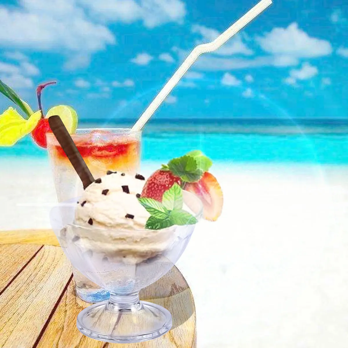 

2pcs 200Ml Acrylic Ice Cream Cups Shatterproof Dessert Bowls For Summer Use Holder Tabletop Decoration Ice Cream