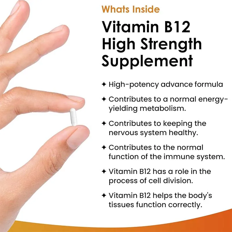 فيتامين ب12 عالي القوة 1000 ميكروجرام - يقلل من التعب، ويفز وظيفة الدماغ والقلب، ويزيد من مستويات الطاقة، والتمثيل الغذائي