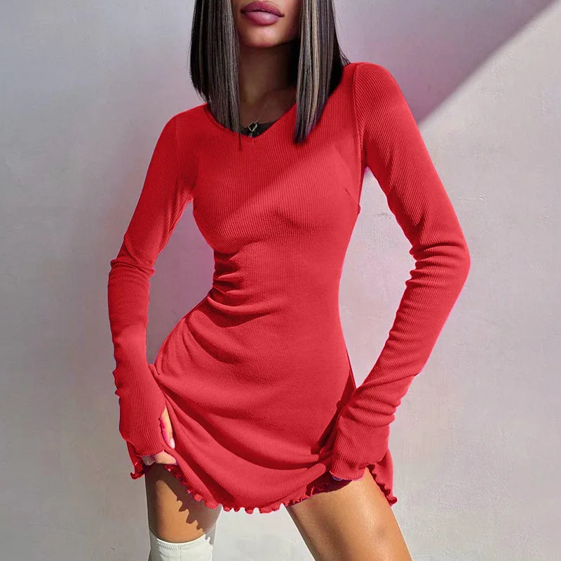 

Y2K Clothing 2000s Long-sleeved Mini Dress Streetwear Sexy Bandage Slim Dresses Trend Clubwear Party Dresses Vestidos Robe