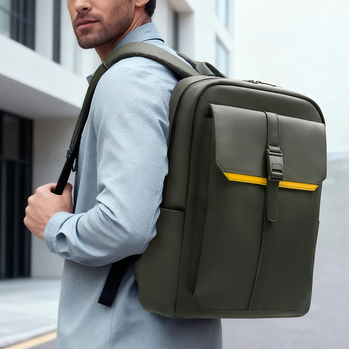 حقيبة ظهر للأعمال من HK Flap للرجال مقاومة للماء مقاس 15.6 بوصة للكمبيوتر المحمول حقيبة ظهر كاجوال ذات سعة كبيرة حقيبة مدرسية حقيبة ظهر للسفر #3