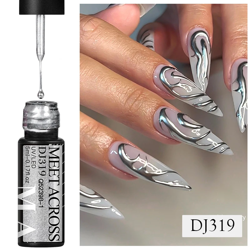 MEET ACROSS 5ml pintura metálica delineador Gel polaco Super brillante oro plata rosa espejo Gel Nail Art barniz para uñas manicura