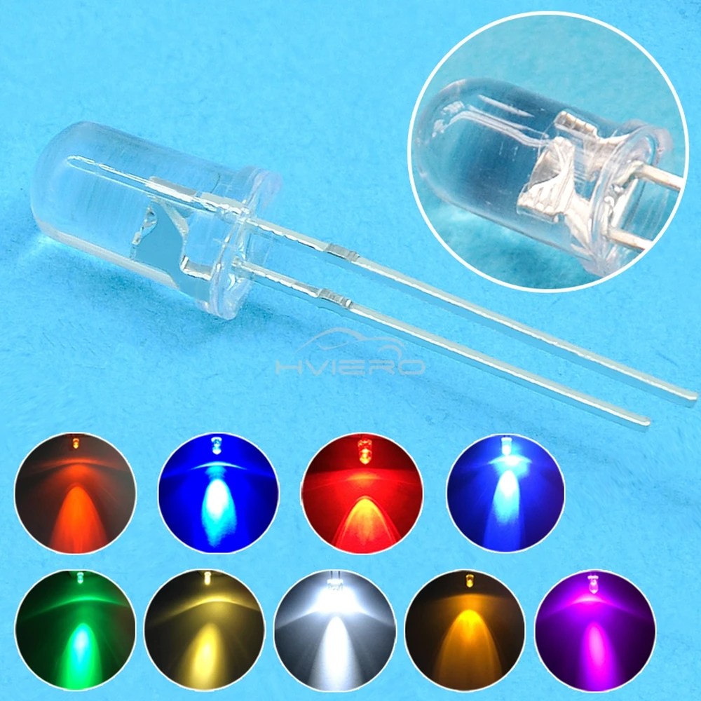 1000 stks F5 5mm Ronde Wit Rood Groen Blauw Geel Water Clear Led Super Heldere Ligte Emitting Diodes 6000-6500 k Lamp