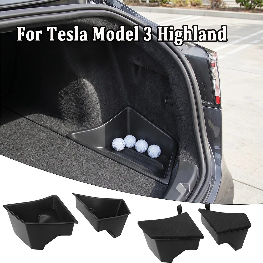 Car Trunk Side Storage Box Cover Plate TPE Organizerl Keep Cargo Tidy Auto Interior Accessories For Tesla Model 3 Highland Decor