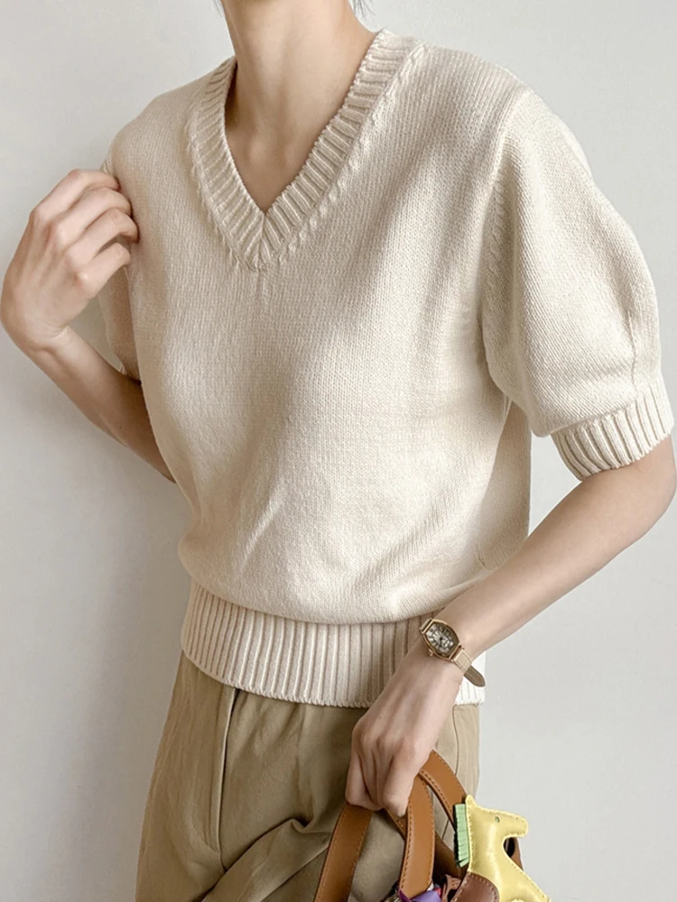 

Свободный вязаный свитер V-Ne ort Sve, женский корейский повседневный универсальный элитный топ, летняя мода 2023 г.