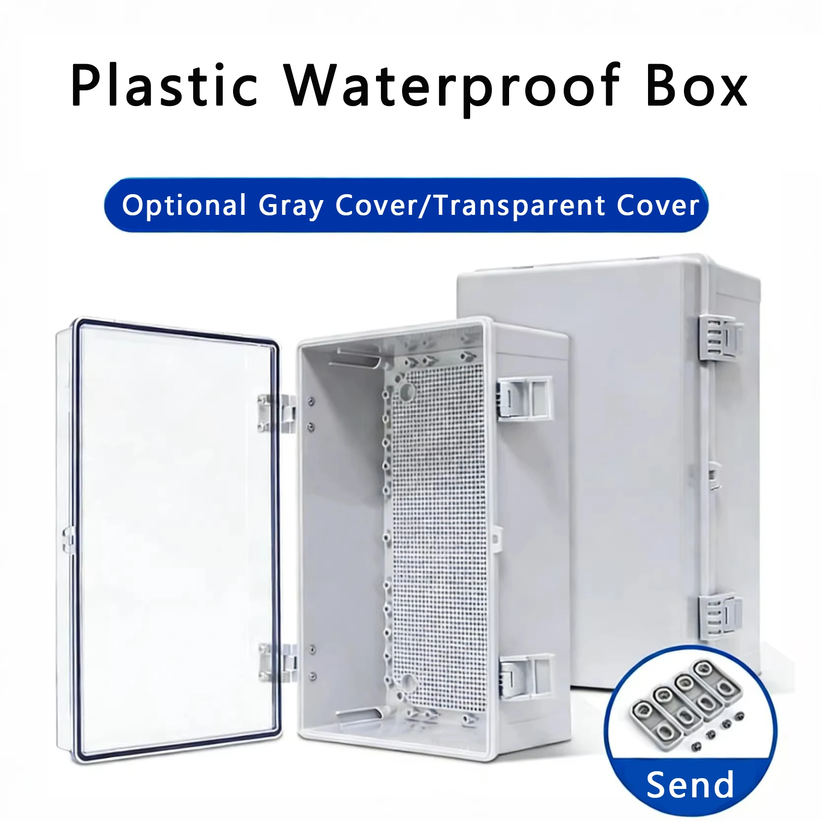 IP66 Waterproof Plastic Wire Junction Box ABS Outdoor Electronic Instrument Gray/Transparent Cover Distribution Box Enclosure