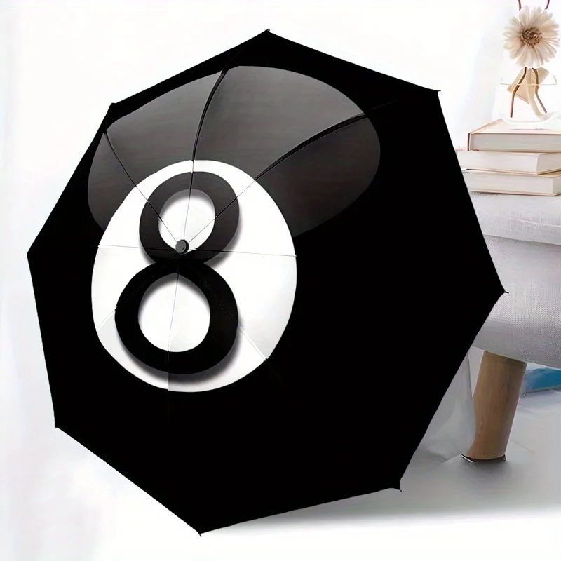 

1pc 8-Ball Pattern Portable Folding Umbrella with Durable Iron Frame - 8 Ribs, Automatic Open Compact Design, Lightweight & St