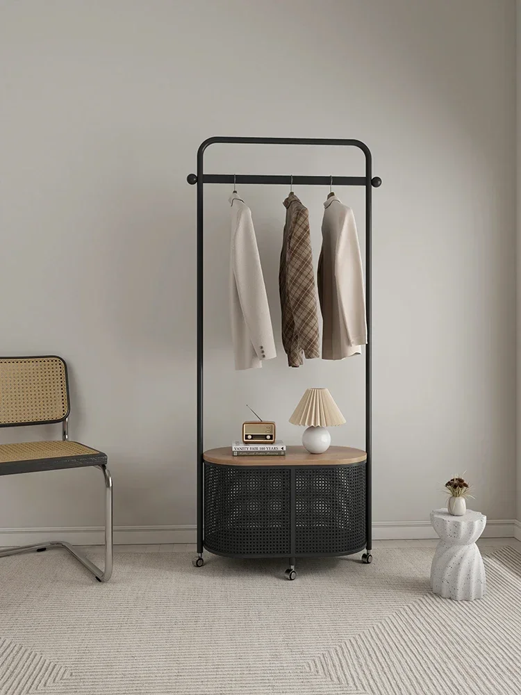 Wrought iron bedroom jacket rack imitation woven rattan laundry basket cream clothes rack for storing clothes from floor