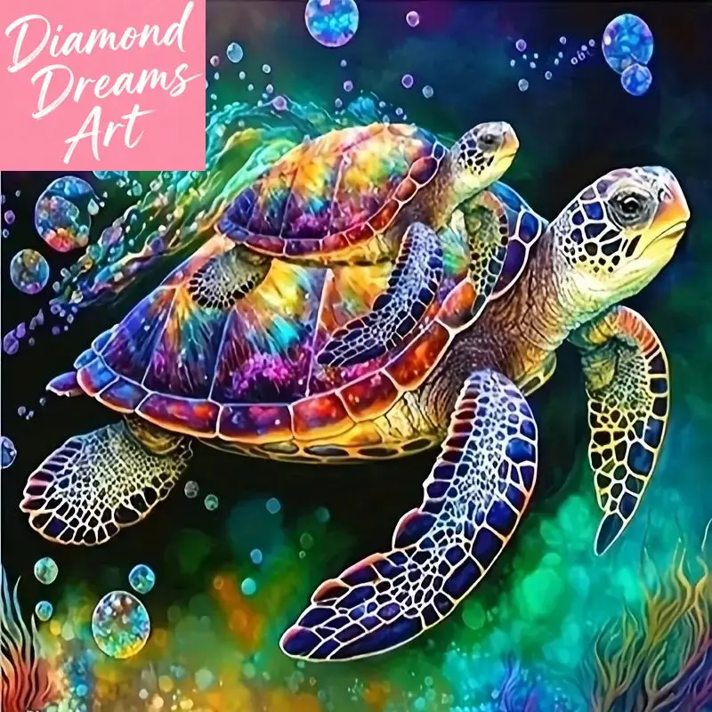 Frameless, Diamond Painting Full Square Round Turtle 5D Diam