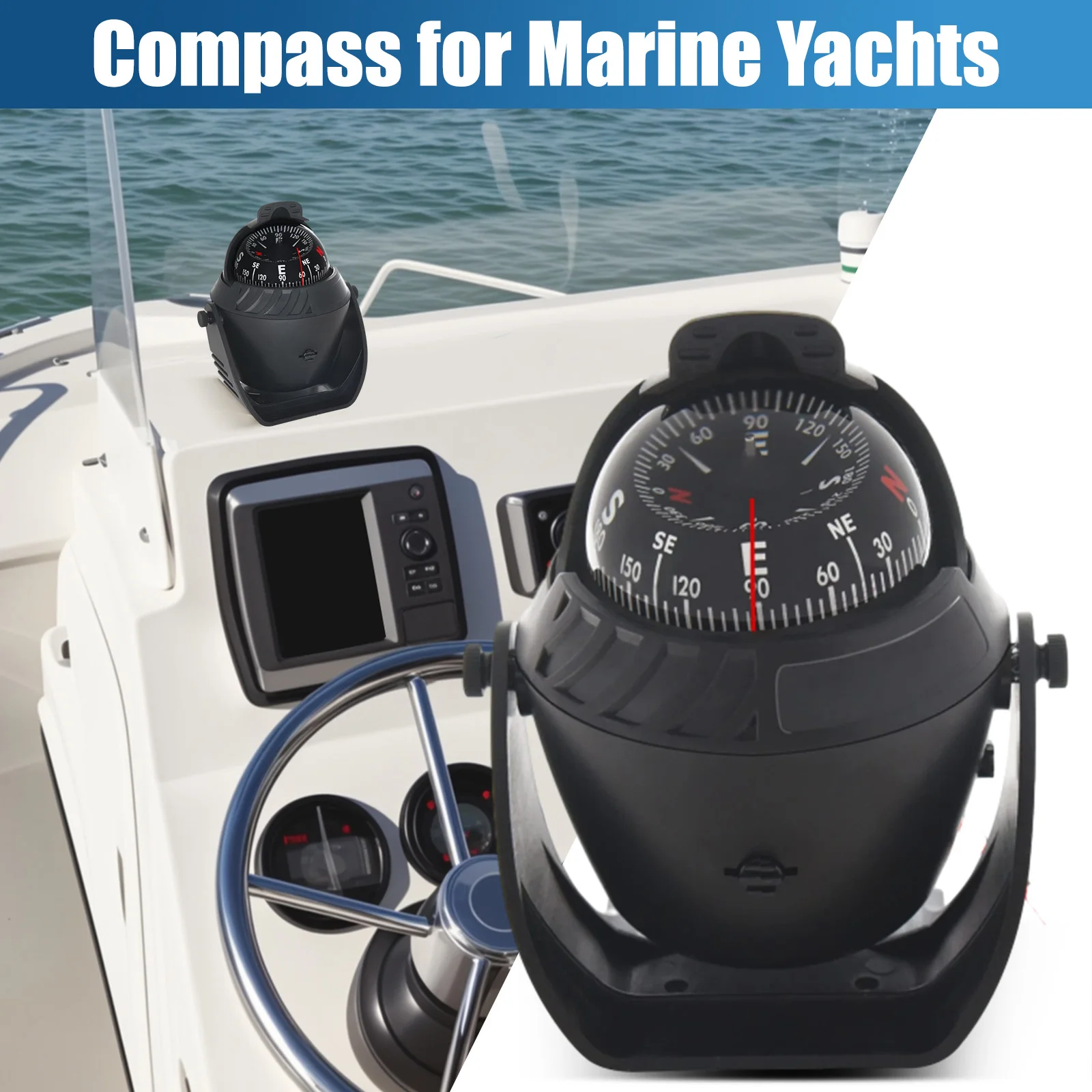 

Marine Boat Dashboard Compass with LED Light Boat Compass Flush Mount Compass Marine Dashboard with Light Pivoting Sea Compass
