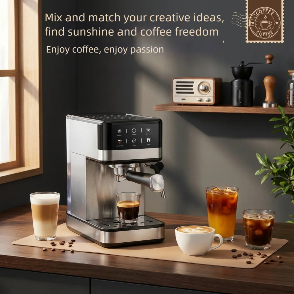 20Bar Italian Coffee Machine Household Small High Quality Coffee Machine Pump Milk Foam Cross-border