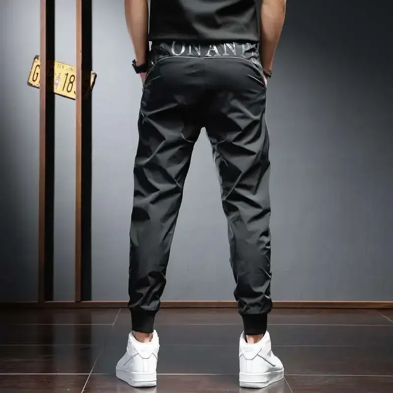 Calça jogger leve casual masculina, calça masculina, slim fit, carta impressa, preta, luxo, designer, moda, verão