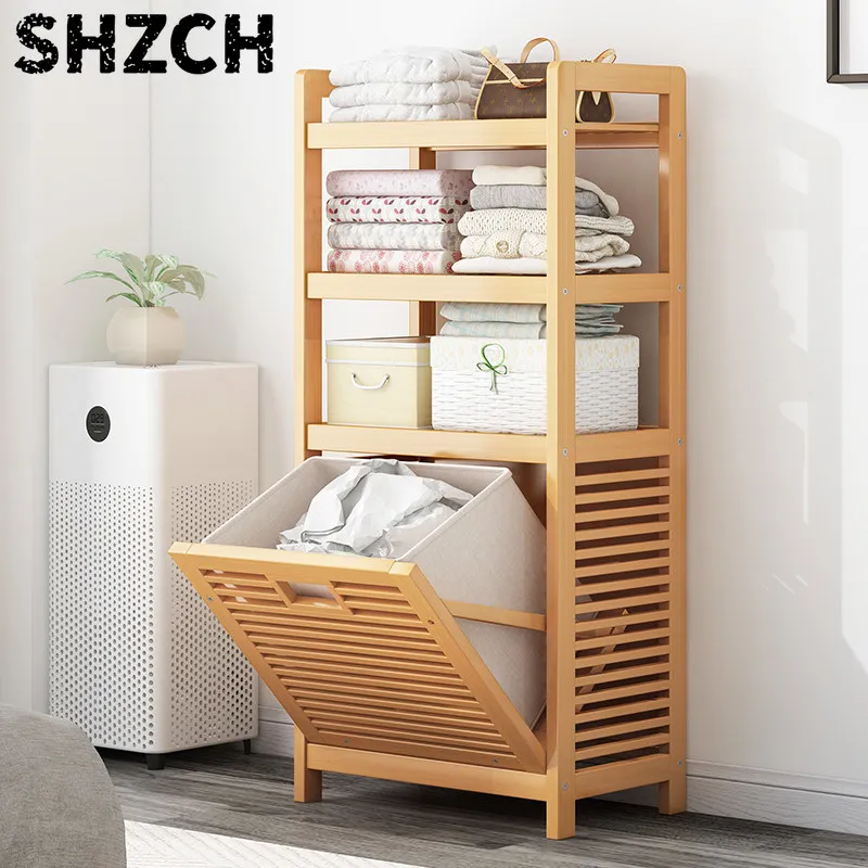 Multi-Tier Bamboo Laundry Hamper with Ventilated Design, Spacious Bathroom & Home Storage Organizer, Natural Floor Standing Rack