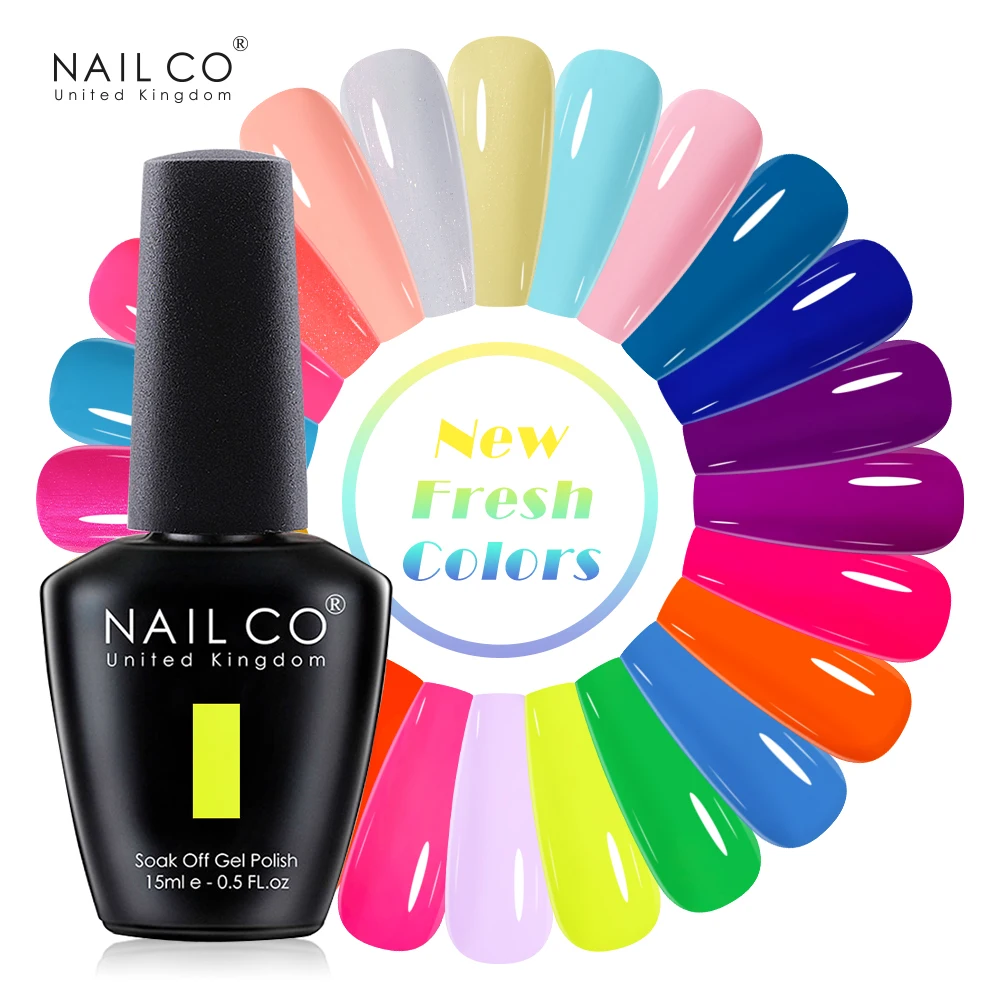 NAILCO 15ml Summer Gel Nail Polish Design Nail Art Fresh UV/LED Nails Gel Obvious Fluorescence Color Series Glitter Manicure Set