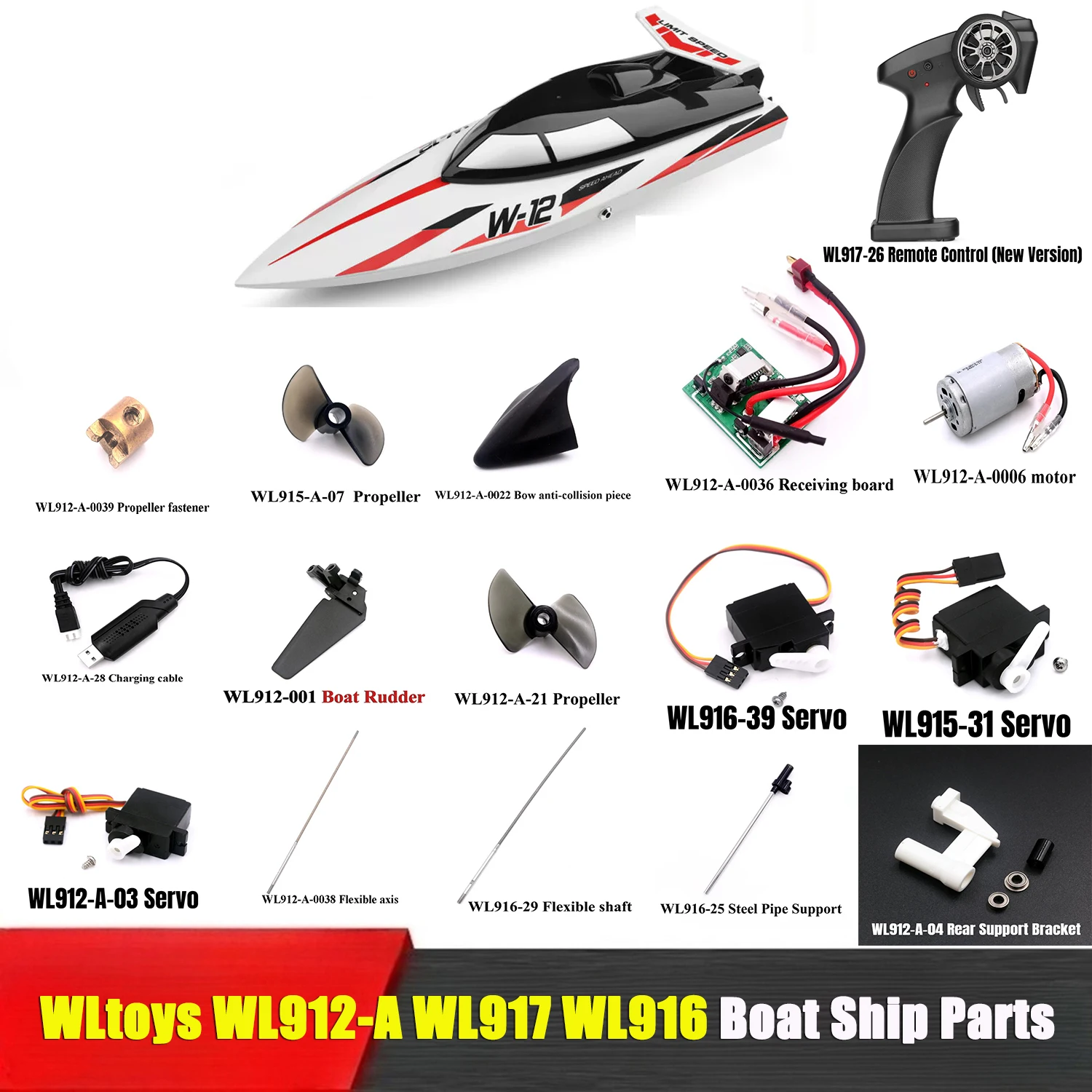 WLtoys WL912-A WL917 WL916 RC Boat Ship Spare Parts Motherboard Remote Control Flexible Shaft Propeller Bow Anti-collision Parts