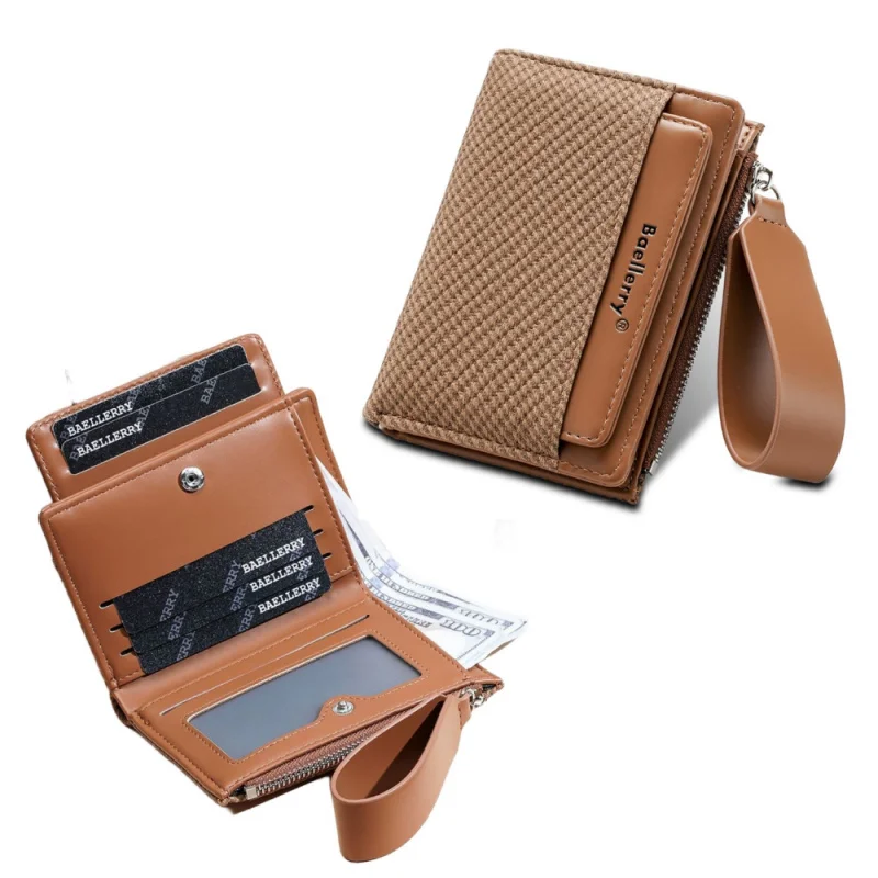 New Short Ladies' Wallet With Wrist Strap, Multi-Slot Money Clips, Fashionable Zipper Coin Purse and Driver's License Holder