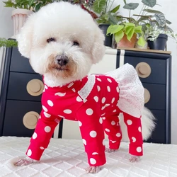 100% Cotton Puppy Dog Clothing Fashion Red Dot Print Cute Jumpsuits For Small Medium Dog Autumn Pet Dog Clothes Causal Rompers