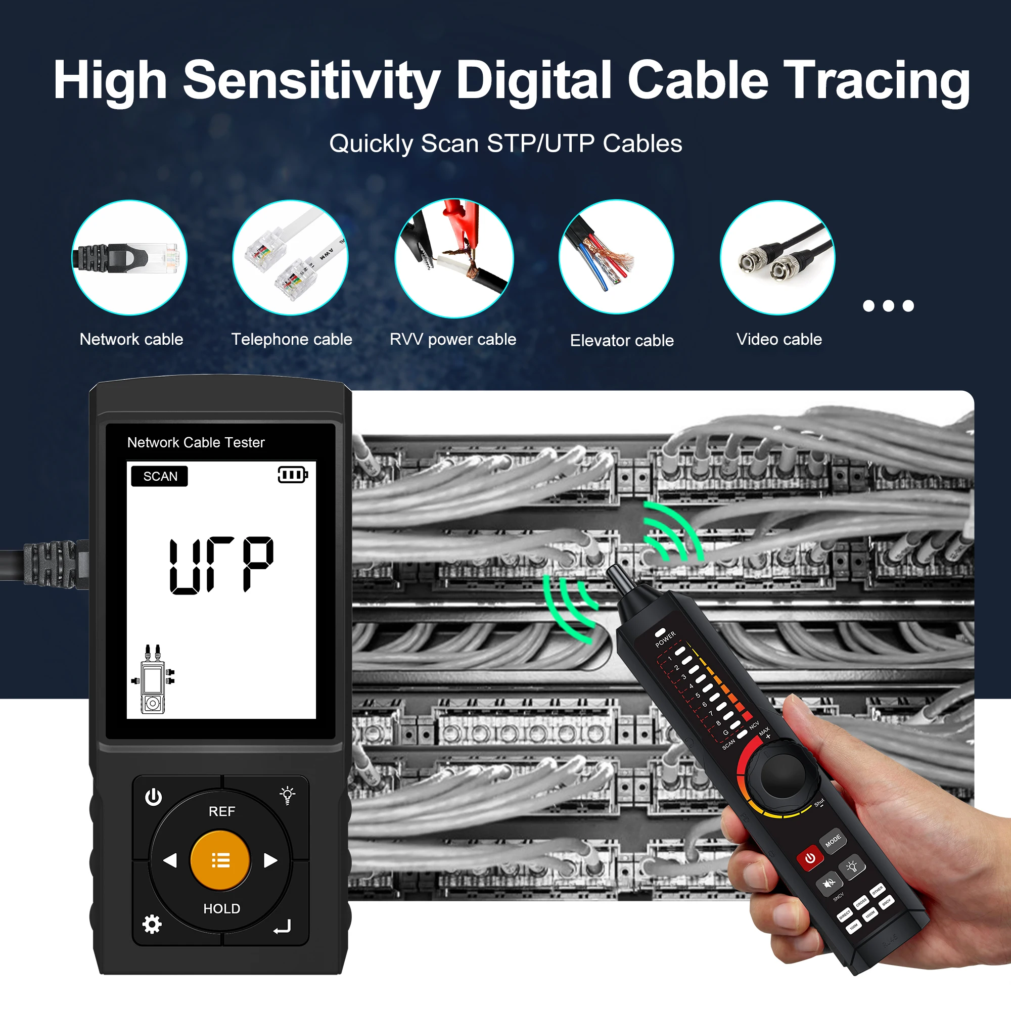 WANGLU Network Cable Tracker Digital Rechargeable Cable Tester Wire Tracker Network Tools Line Finder Network Repair Analyzer