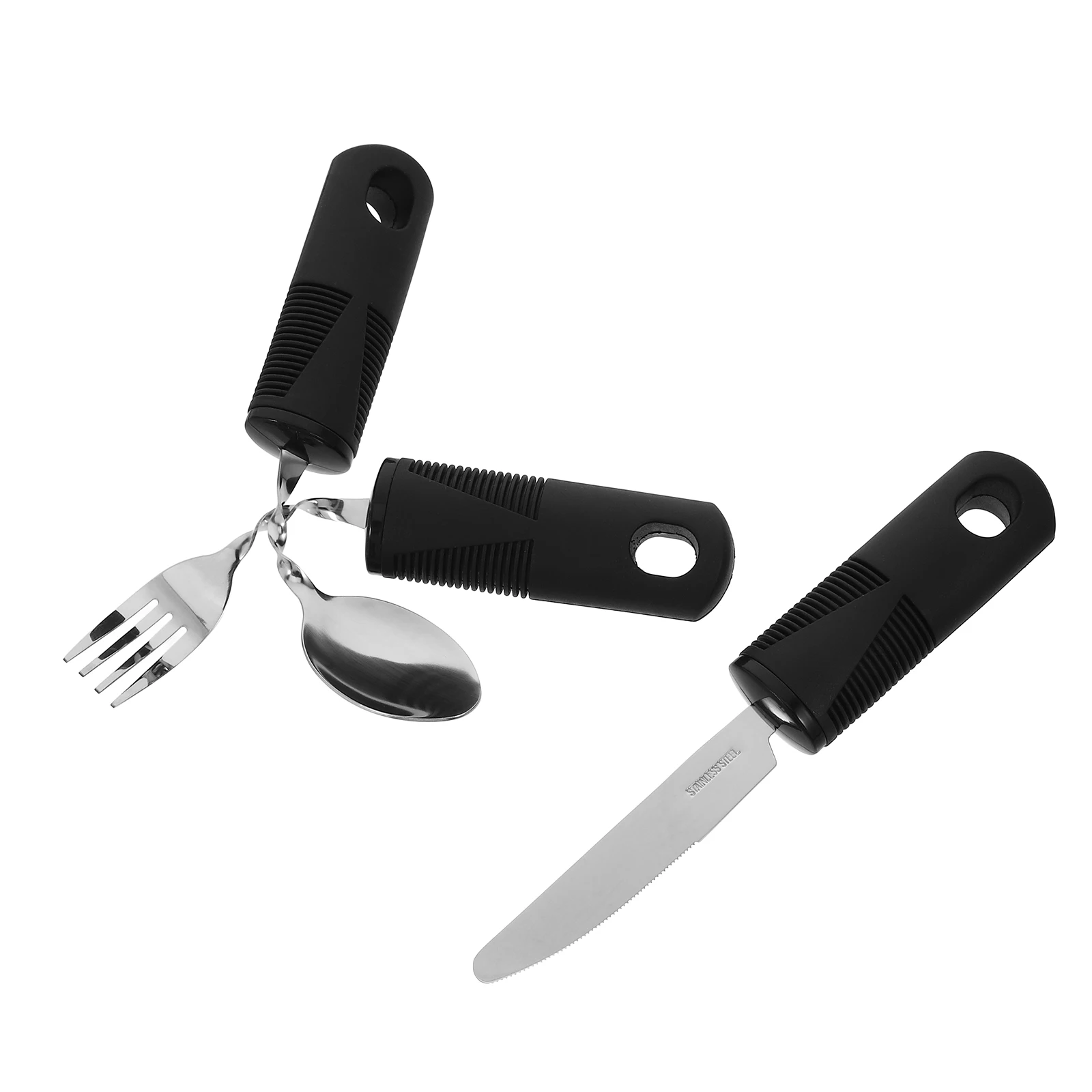 

3 Pcs Anti shake Tableware Adaptive Elderly Dining Utensils Black Stainless Steel Bendable Spoon Fork Adjustable for Adults