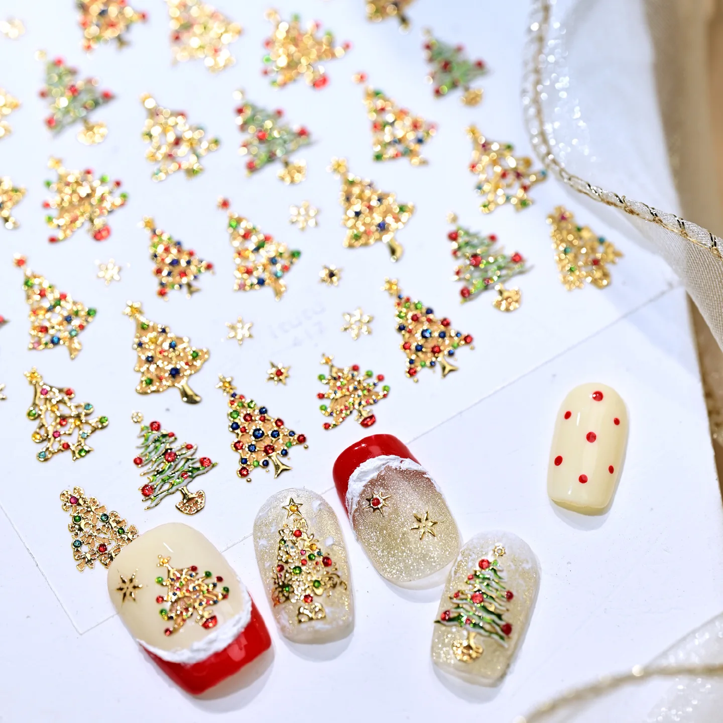 5D Sparkle Colorful X'mas Tree Nail Stickers Shiny Imitation Gemstone Jewel Merry Christmas Manicure DIY Decals Accessories