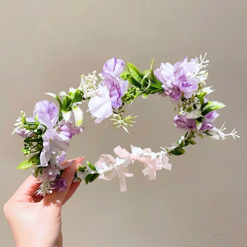 Romantic Flower Crown Headband Ribbon Fairy Style Forest Wedding Party Photography Decor Boho Hair Accessories Garland