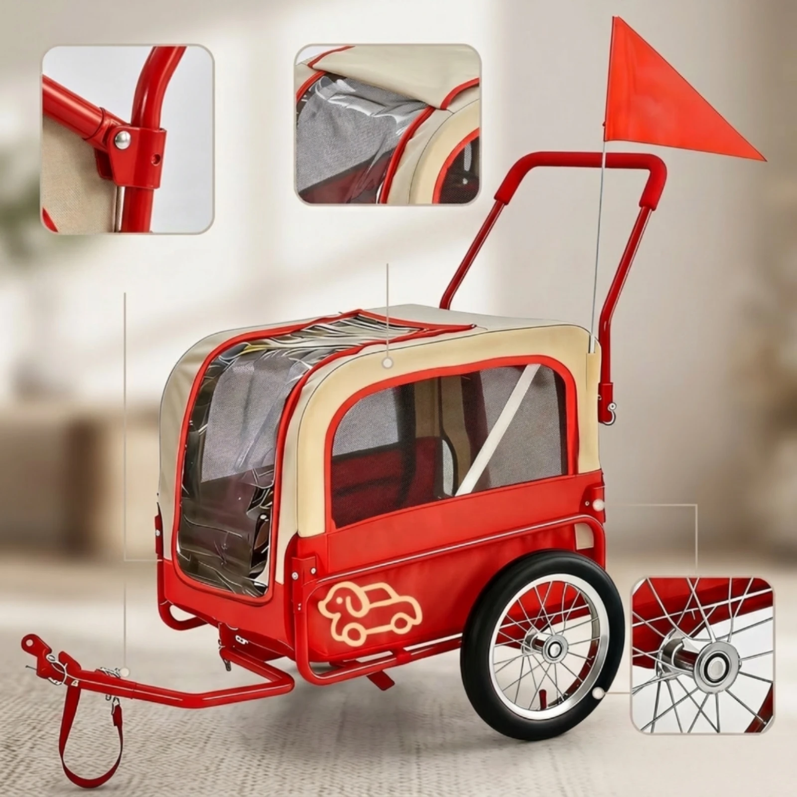 Dog Bike Trailer Two-Wheel Pet Cycle Trailer Dog Stroller with Cycle Tow Arm Enclosed Pet Jogger with Push Handle Adjustable