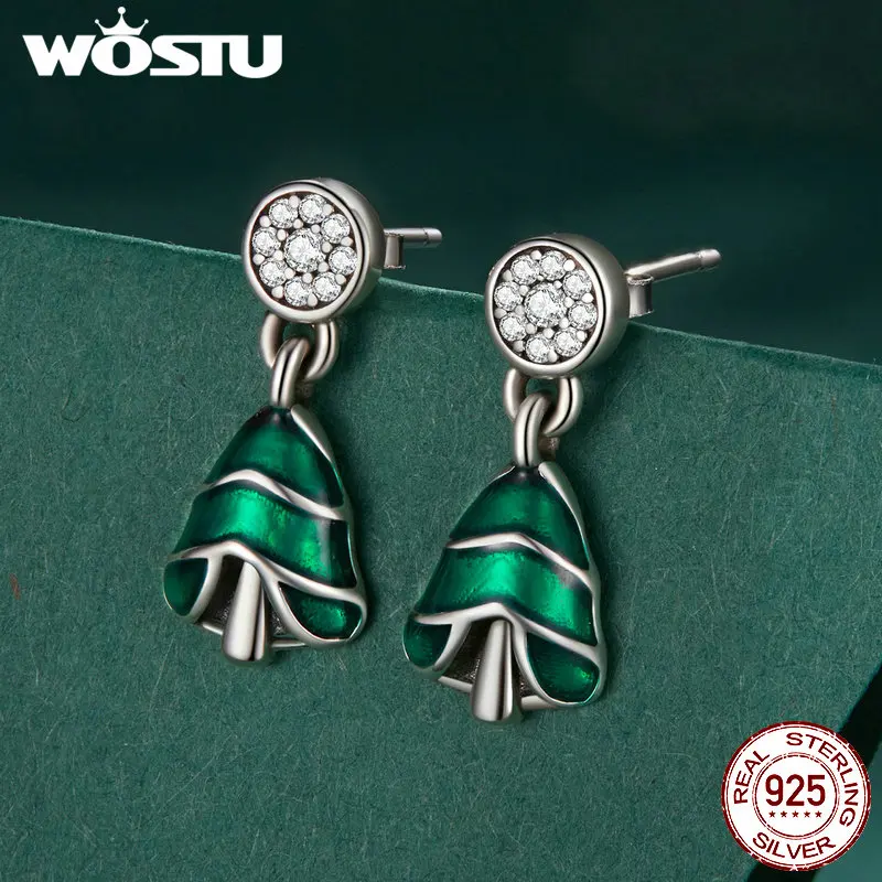 

WOSTU 925 Sterling Silve Original Christmas Tree Earrings For Women Fine Jewelry Party Daily Gift
