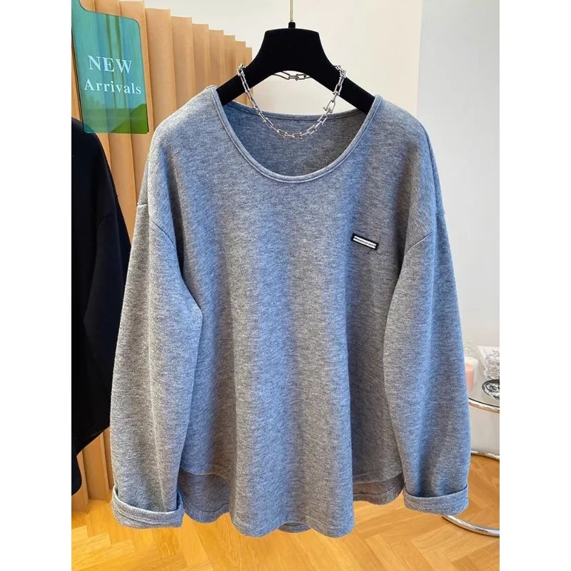 

Round Neck Brushed Long-sleeved T-shirt for Women Autumn Winter 2025 New Loose Inner Layering Shirt Solid Color Versatile Top